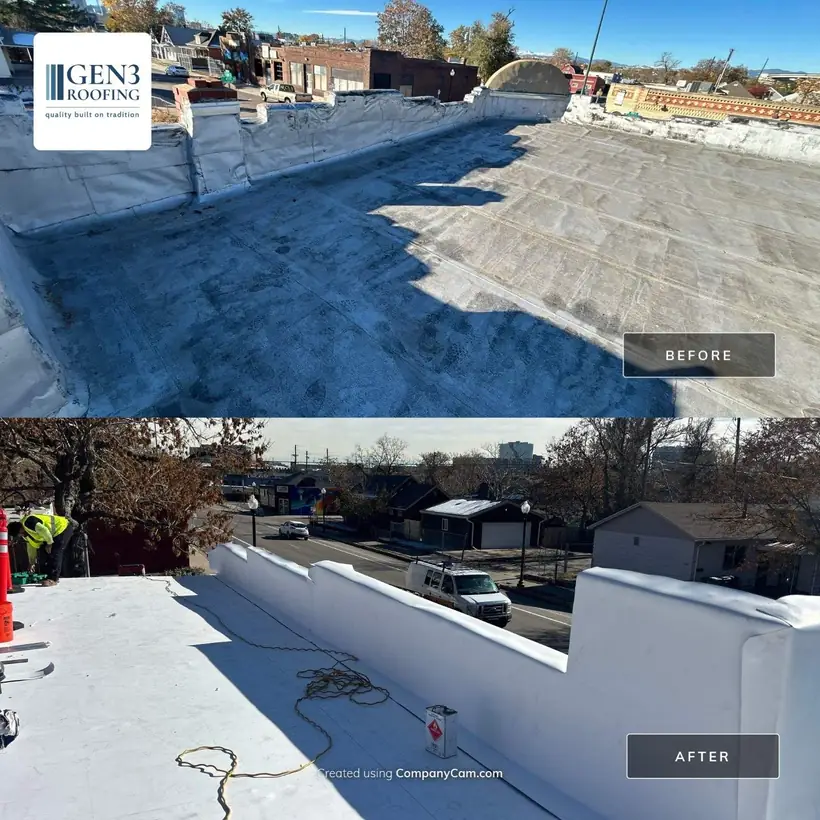 Before and after in Denver, CO: worn roof, then new architectural shingles