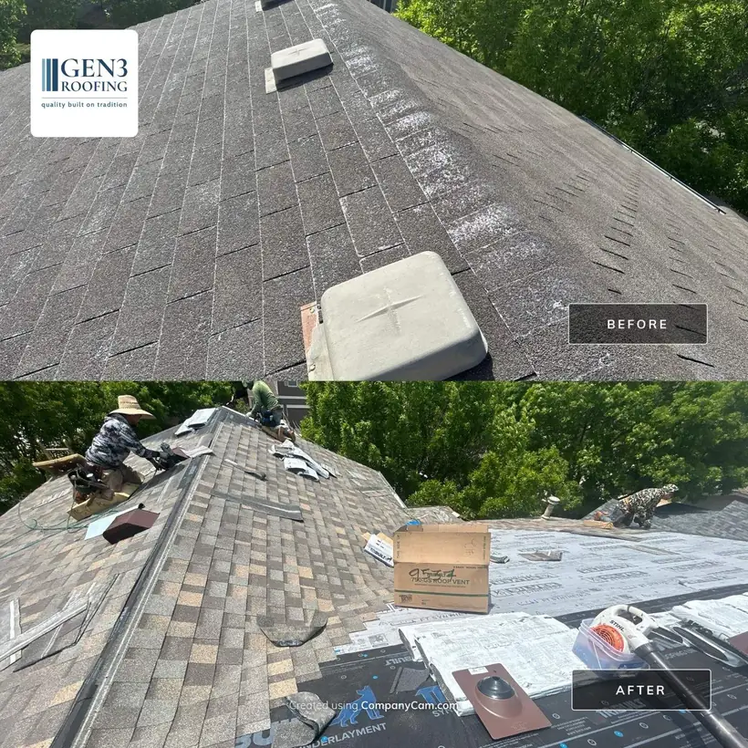 Before and after in Highlands Ranch, CO: aging roof, then new architectural shingles