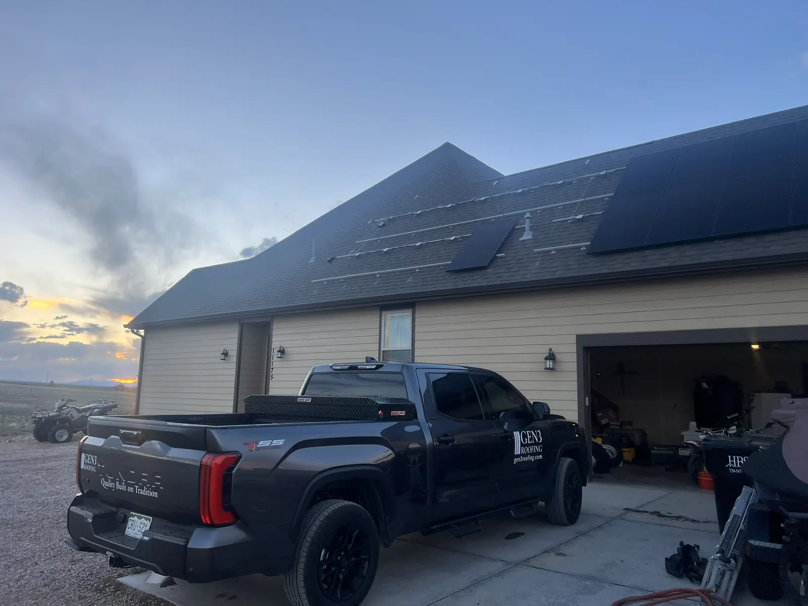 Gen 3 Roofing truck in the driveway of a home after a solar detach and reset